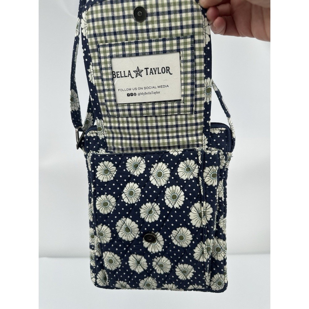 Bella Taylor Mini Crossbody Bag Purse Blue Daisy Cotton ID Card Adjustable Strap - Picture 8 of 16